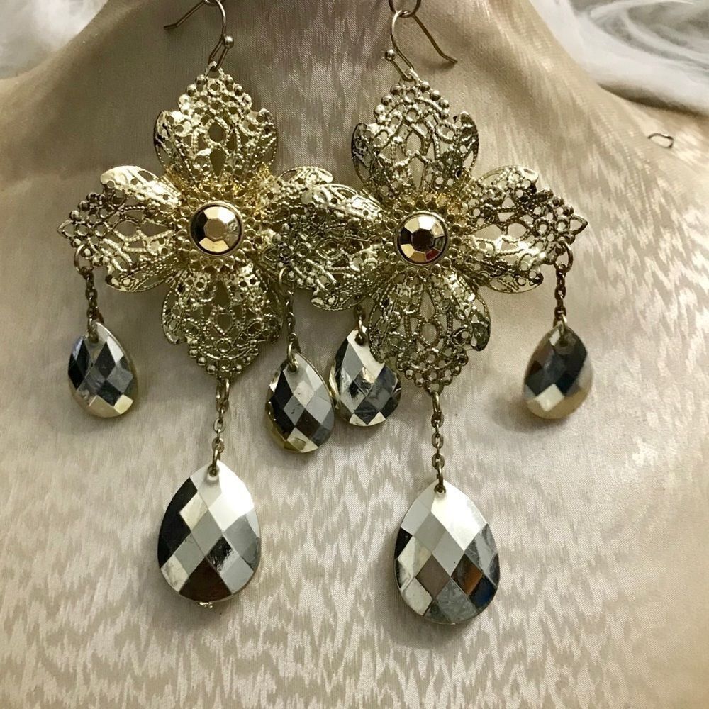 Gold floral earrings